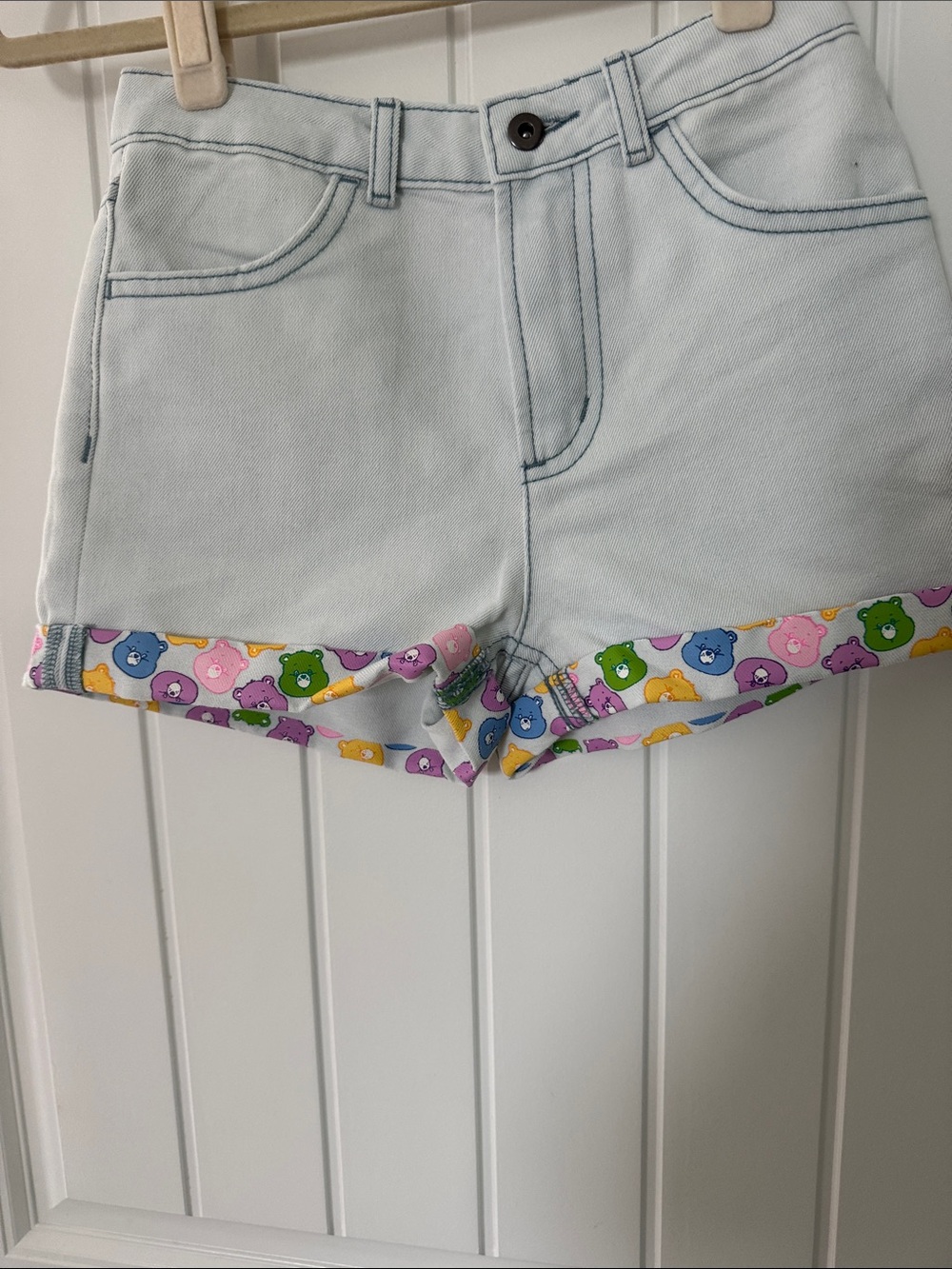 Care Bears Light Blue Denim Shorts with Multicolor Bear Trim